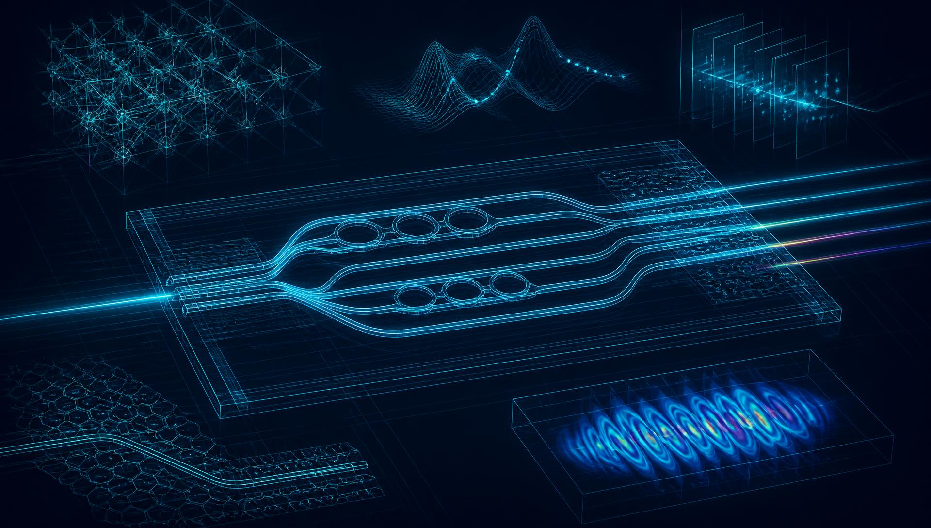 Abstract photonic waveguide structure representing institutional research technology